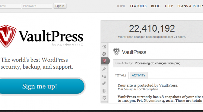 VaultPress home page screenshot