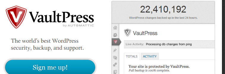 VaultPress home page screenshot