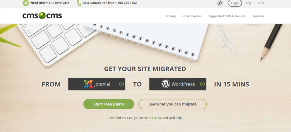 screenshot of CMS2CMS home page